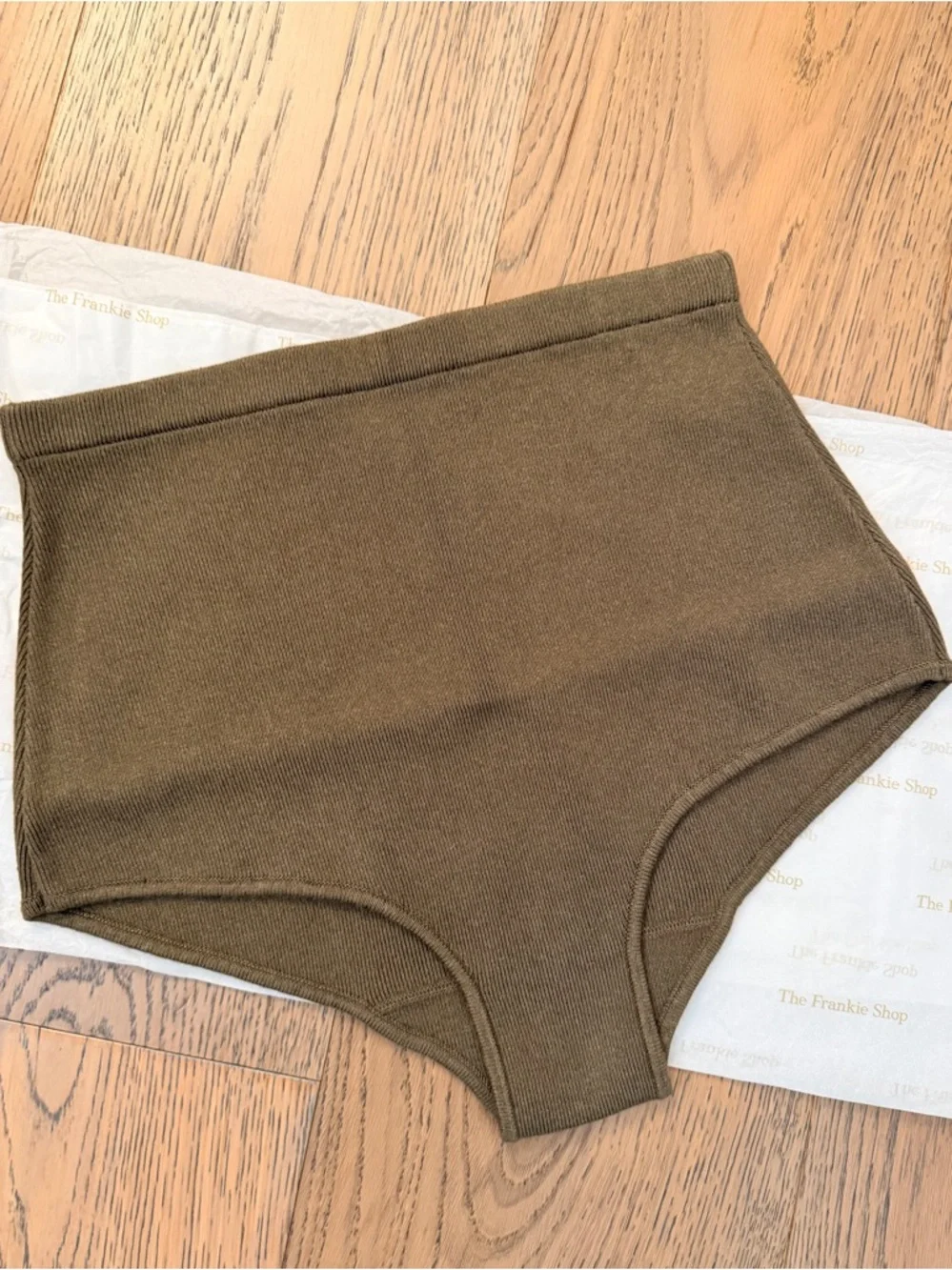 The Frankie Shop High-Waist Knit Shorts in Olive - Picture 5 of 5